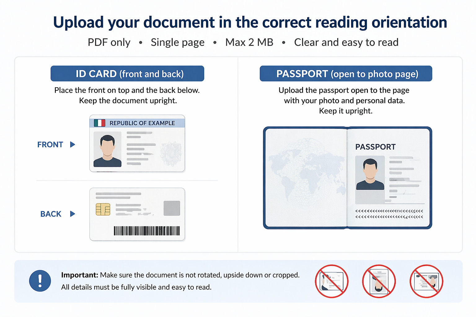 How to upload identity document (ID card front/back or passport open page)