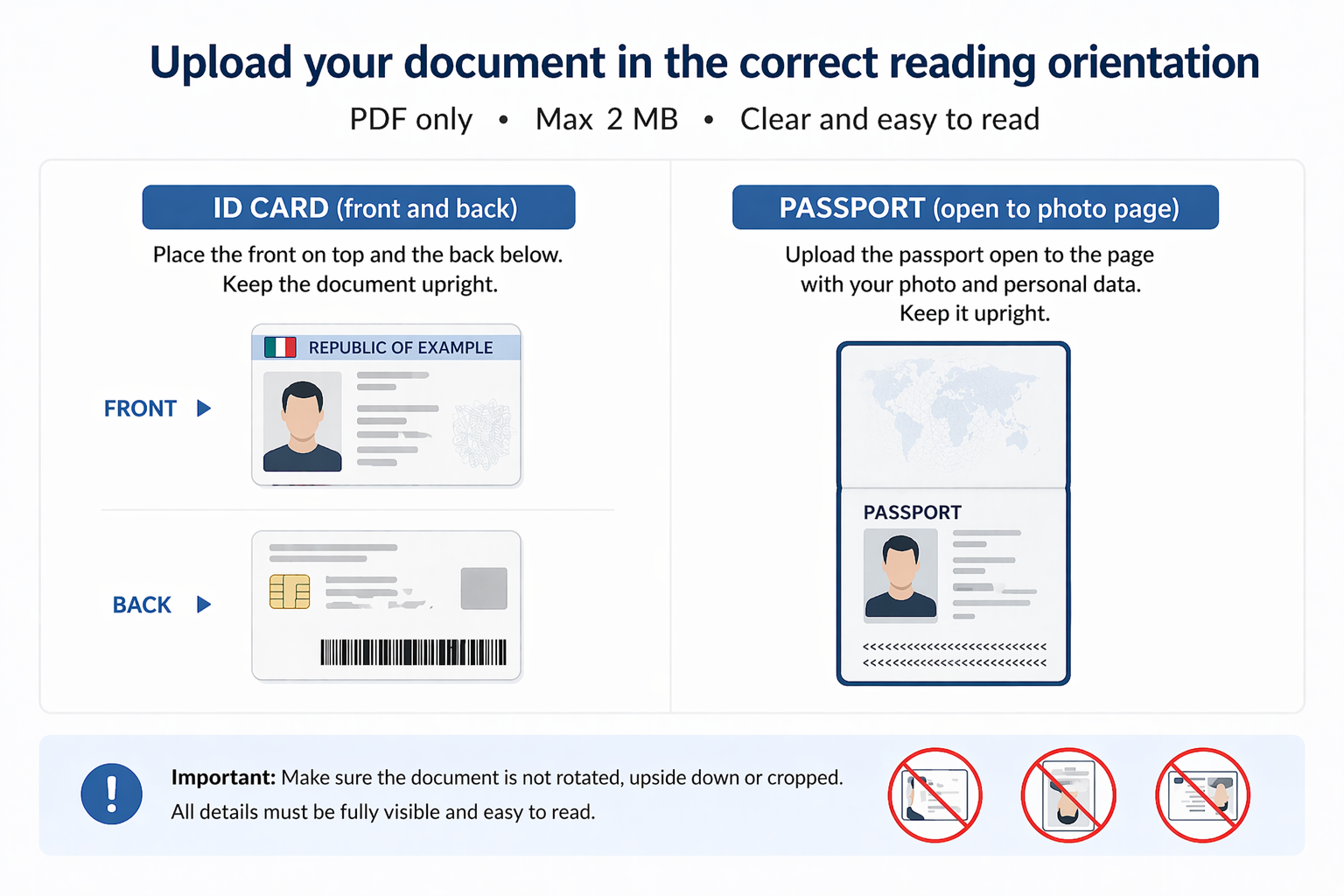 How to upload identity document (ID card front/back or passport open page)